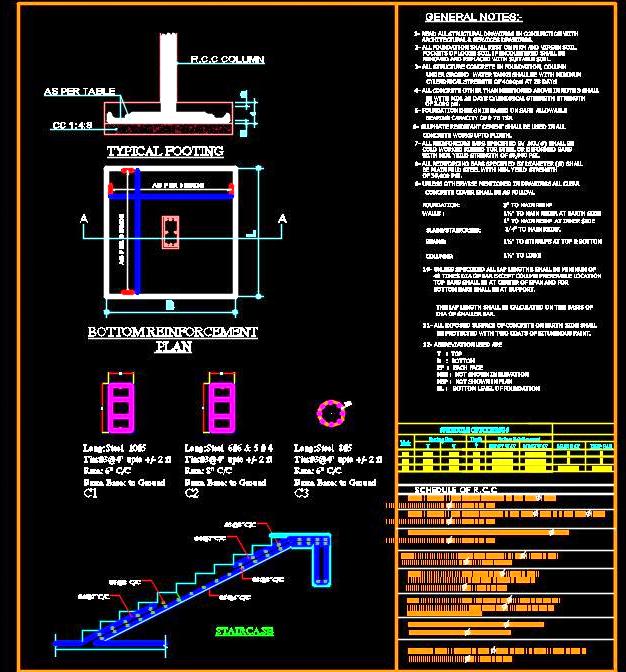 Structural Details Free DWG- Footing, Foundation, Staircase & Column